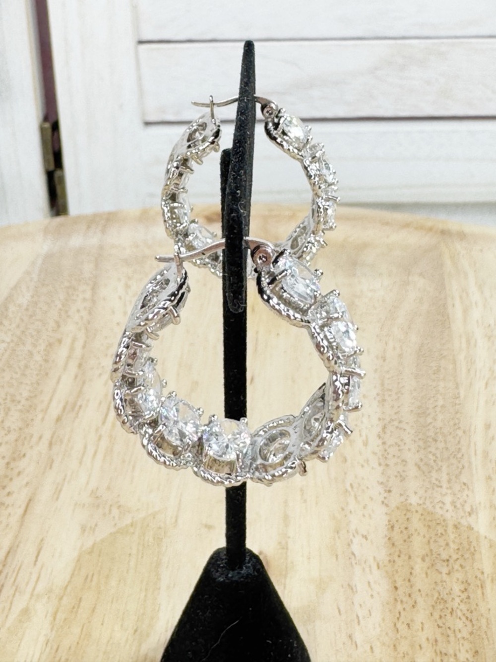 QVC Chunky Rhinestone Silver Tone Hoop Earrings Large Sparkly Classic - Picture 4 of 11